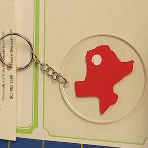 Texas 4" Acrylic Round Silver Tone Keychain